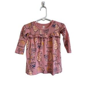 Tea Collection pink long sleeve dress cats lightweight casual Size 9-12 mo
